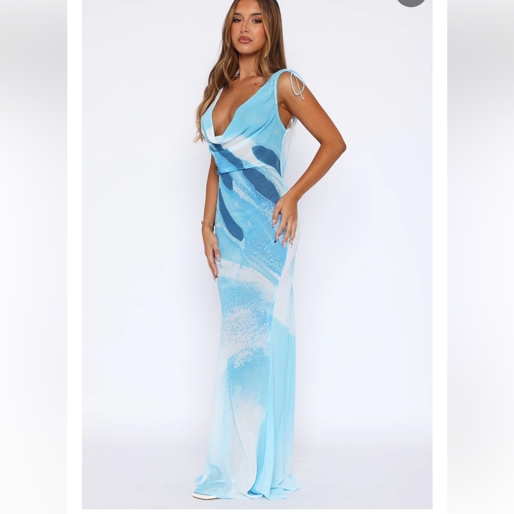 NWT White Fox Amore Aqua Backless Maxi Dress M Euro Summer Vacation Resort Blue - Picture 2 of 15